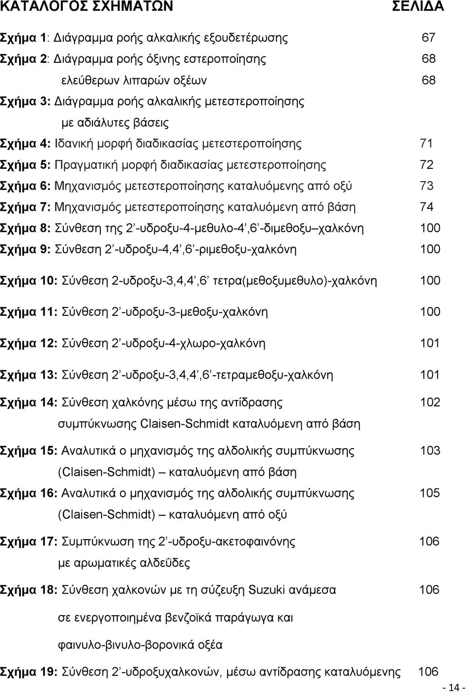 από οξύ 73 Σχήμα 7: Μηχανισμός μετεστεροποίησης καταλυόμενη από βάση 74 Σχήμα 8: Σύνθεση της 2 -υδροξυ-4-μεθυλο-4,6 -διμεθοξυ χαλκόνη 100 Σχήμα 9: Σύνθεση 2 -υδροξυ-4,4,6 -ριμεθοξυ-χαλκόνη 100 Σχήμα