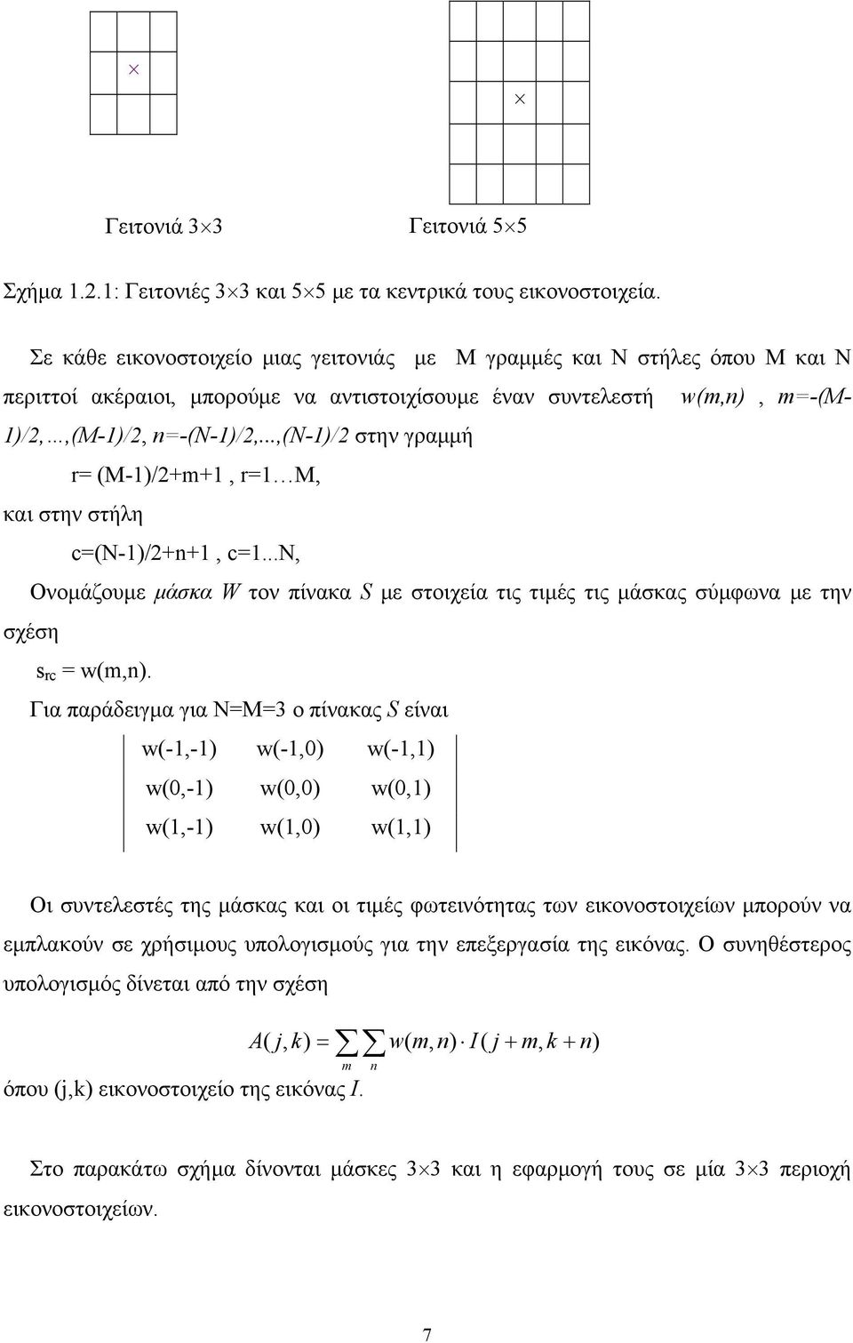 ..,(n-)/ στην γαή r (Μ-)/m, r M, και στην στήλη c(ν-)/n, c...n, Ονοάζουε άσκα W τον πίνακα S ε στοιχεία τις τιές τις άσκας σύφωνα ε την σχέση s rc w(m,n).