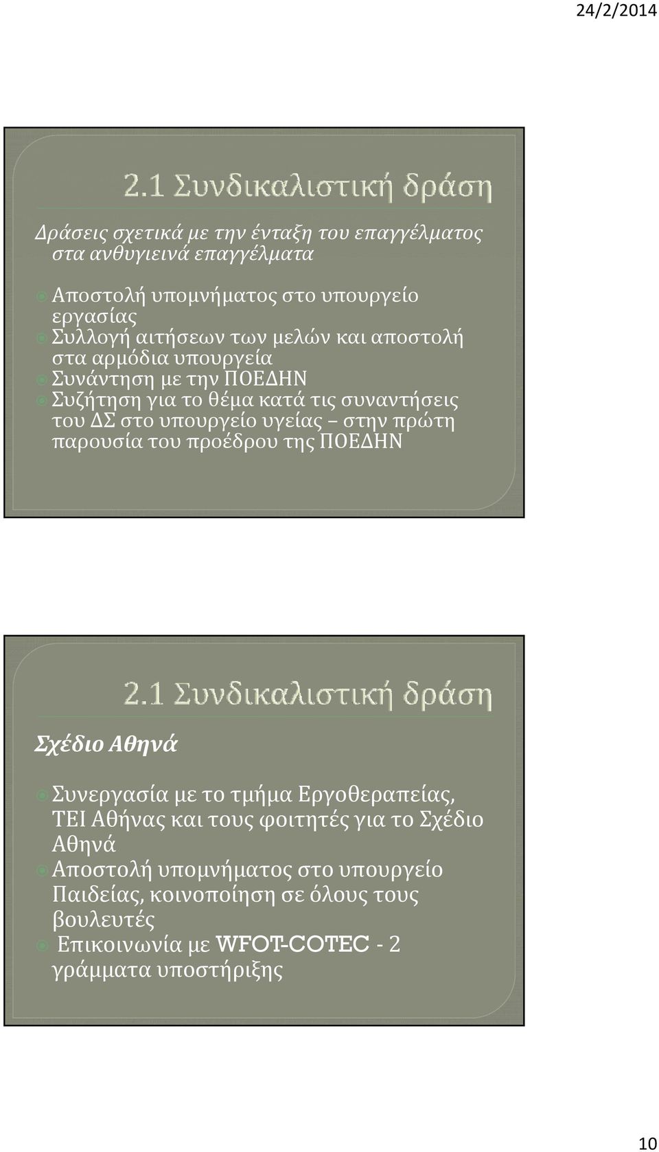 υγείας στην πρώτη παρουσία του προέδρου της ΠΟΕΔΗΝ Σχέδιο Αθηνά Συνεργασία με το τμήμα Εργοθεραπείας, ΤΕΙ Αθήνας και τους φοιτητές για το