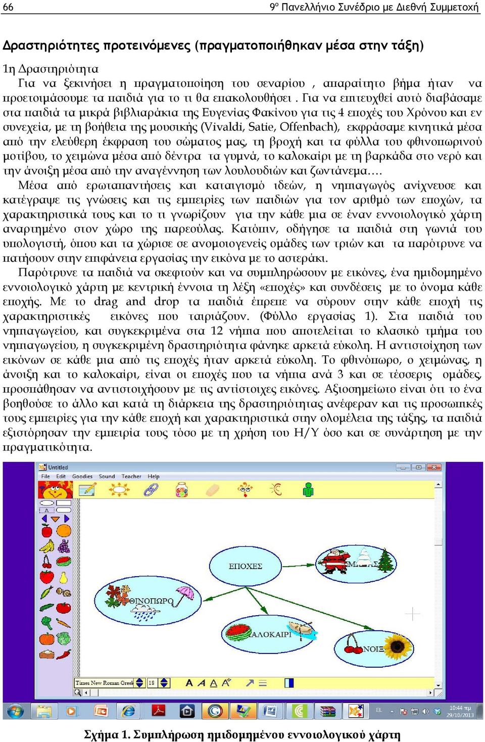 Για να επιτευχθεί αυτό διαβάσαμε στα παιδιά τα μικρά βιβλιαράκια της Ευγενίας Φακίνου για τις 4 εποχές του Χρόνου και εν συνεχεία, με τη βοήθεια της μουσικής (Vivaldi, Satie, Offenbach), εκφράσαμε