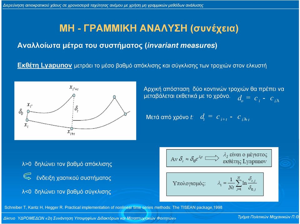 d = c - c Ά o i i Μετά από χρόνο t: d = c - c Ά t i + t i + t λ>0 δηλώνει τον βαθµό απόκλισης ένδειξη χαοτικού συστήµατος λ<0