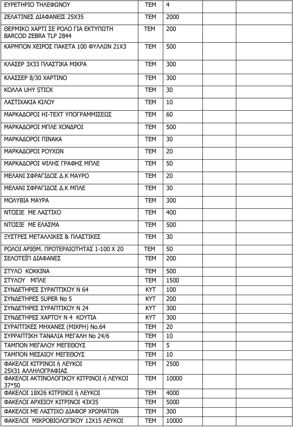 TEM 20 ΜΑΡΚΑΔΟΡΟΙ ΨΙΛΗΣ ΓΡΑΦΗΣ ΜΠΛΕ ΤΕΜ 50 ΜΕΛΑΝΙ ΣΦΡΑΓΙΔΟΣ Δ.Κ ΜΑΥΡΟ ΤΕΜ 20 ΜΕΛΑΝΙ ΣΦΡΑΓΙΔΟΣ Δ.