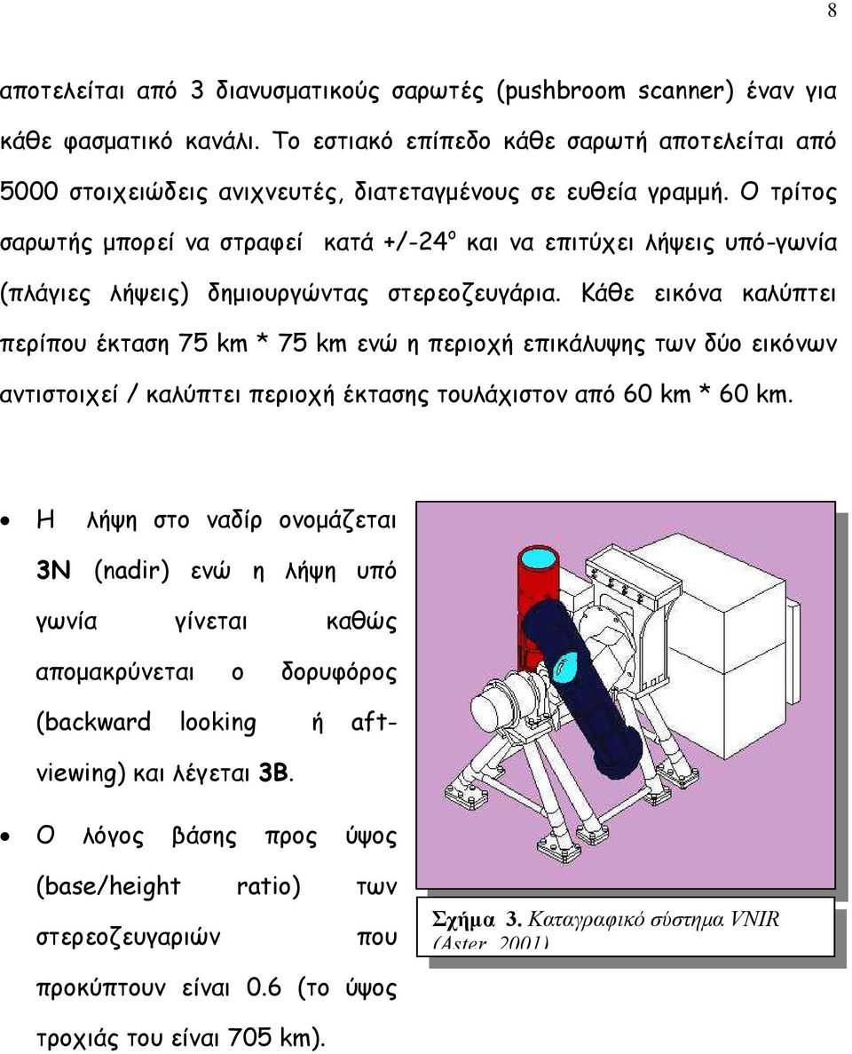 Ο τρίτος σαρωτής μπορεί να στραφεί κατά +/-24 ο και να επιτύχει λήψεις υπό-γωνία (πλάγιες λήψεις) δημιουργώντας στερεοζευγάρια.