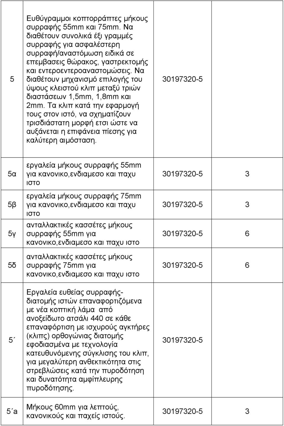 Να διαθέτουν µηχανισµό επιλογής του ύψους κλειστού κλιπ µεταξύ τριών διαστάσεων 1,5mm, 1,8mm και 2mm.