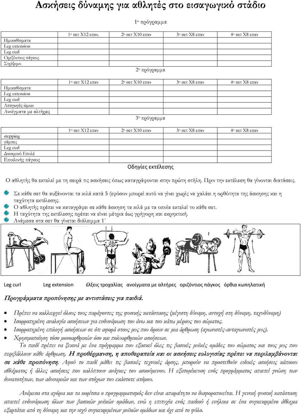γάµπες Leg curl υναµικό Επολέ Επικλινής πάγκος 1 ο σετ Χ12 επαν 2 ο σετ Χ10 επαν 3 ο σετ Χ8 επαν Οδηγίες εκτέλεσης 4 ο σετ Χ8 επαν Ο αθλητής θα εκτελεί µε τη σειρά τις ασκήσεις όπως καταγράφονται