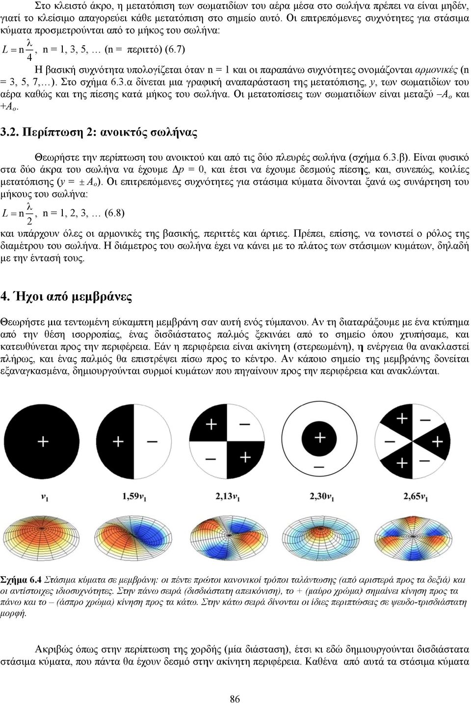 7) 4 Η βασική συχνότητα υπολογίζεται όταν n = 1 και οι παραπάνω συχνότητες σ ονομάζονται αρμονικές (n = 3,