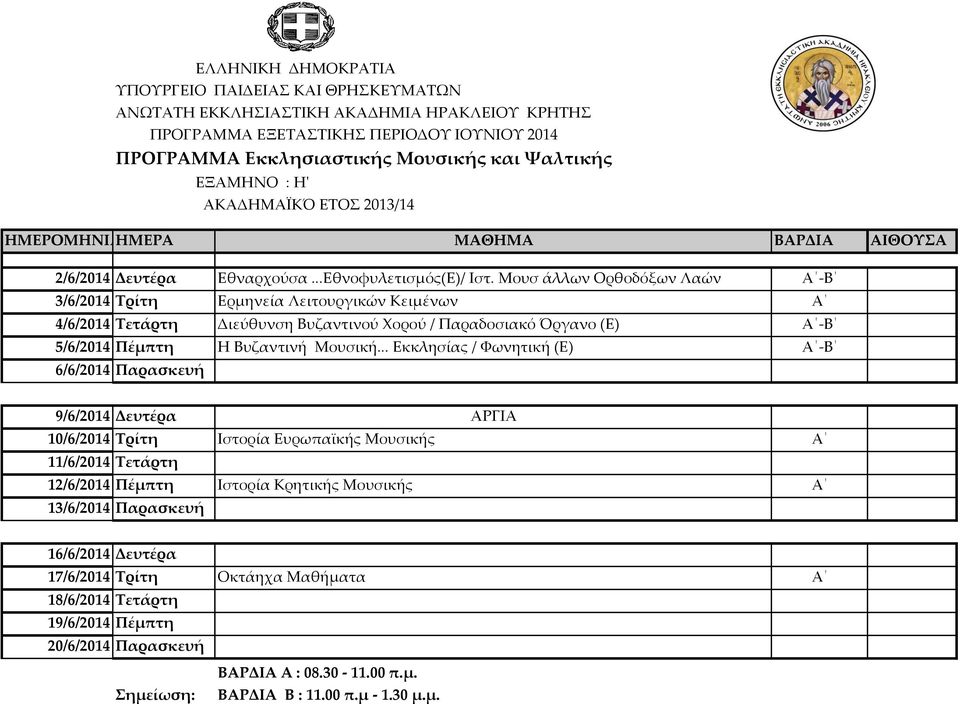 Παραδοσιακό Όργανο (Ε) Α -Β 5/6/2014 Πέμπτη Η Βυζαντινή Μουσική.