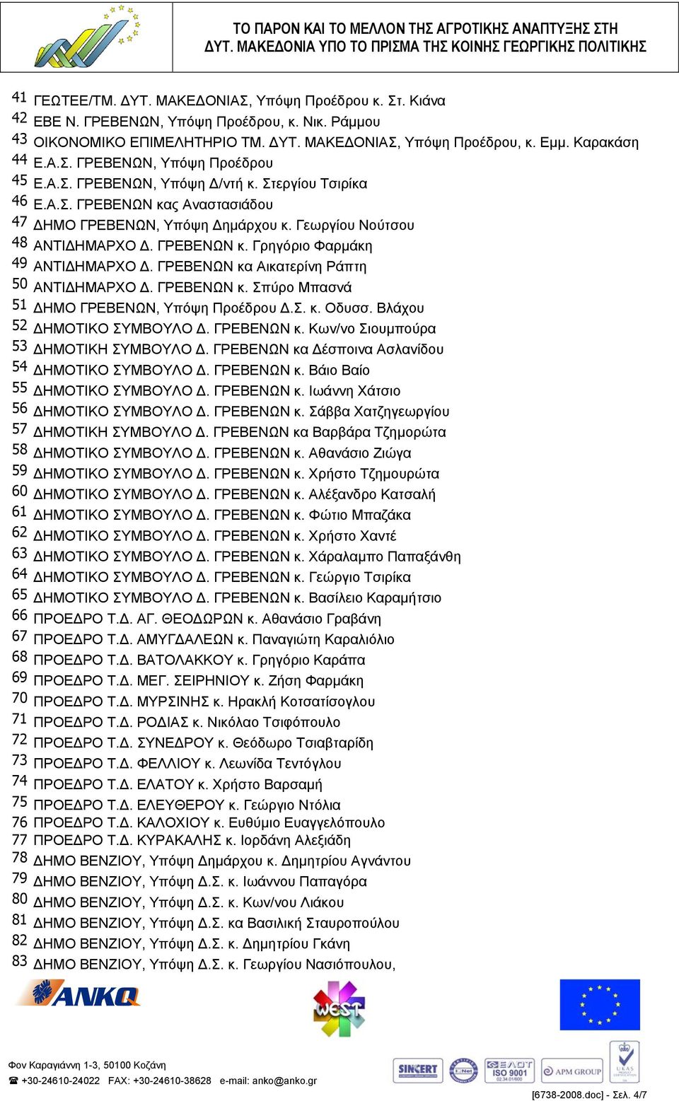 ΓΡΕΒΕΝΩΝ κα Αικατερίνη Ράπτη 50 ΑΝΤΙ ΗΜΑΡΧΟ. ΓΡΕΒΕΝΩΝ κ. Σπύρο Μπασνά 51 ΗΜΟ ΓΡΕΒΕΝΩΝ, Υπόψη Προέδρου.Σ. κ. Οδυσσ. Βλάχου 52 ΗΜΟΤΙΚΟ ΣΥΜΒΟΥΛΟ. ΓΡΕΒΕΝΩΝ κ. Κων/νο Σιουµπούρα 53 ΗΜΟΤΙΚΗ ΣΥΜΒΟΥΛΟ.
