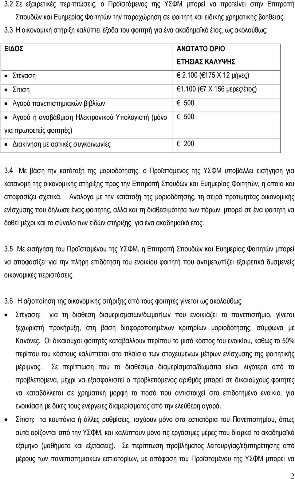 100 ( 7 Χ 16 μέρες/έτος) Αγορά πανεπιστημιακών βιβλίων 00 Αγορά ή αναβάθμιση Ηλεκτρονικού Υπολογιστή (μόνο 00 για πρωτοετείς φοιτητές) Διακίνηση με αστικές συγκοινωνίες 200 3.