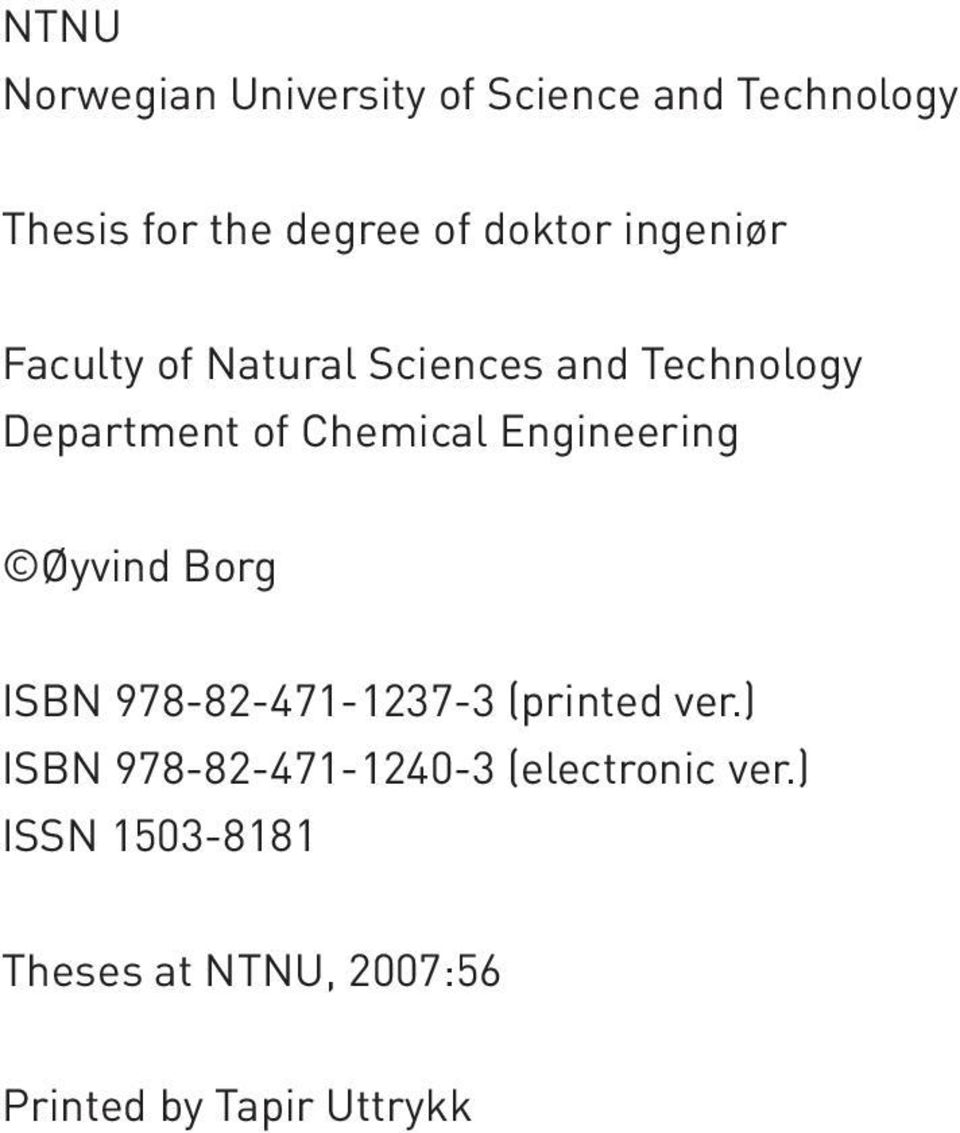 Engineering Øyvind Borg ISBN 978-82-471-1237-3 (printed ver.
