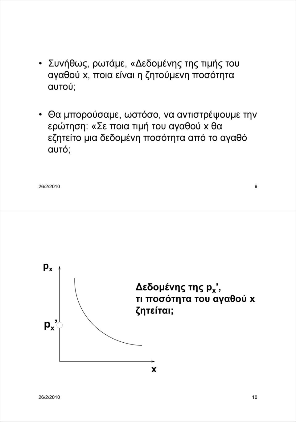 τιμή του αγαθού x θα εζητείτο μια δεδομένη ποσότητα από το αγαθό αυτό;