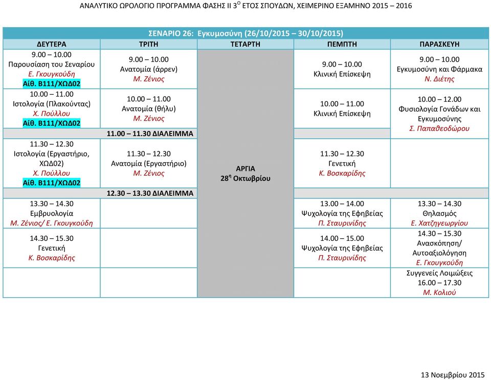 00 Ψυχολογία τησ Εφηβείασ Π. Σταυρινίδθσ 14.00 15.00 Ψυχολογία τησ Εφηβείασ Π. Σταυρινίδθσ Εγκυμοςφνη και Φάρμακα 10.