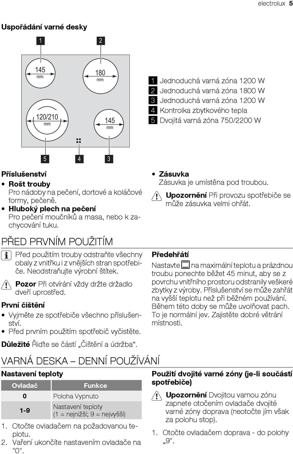 Zásuvka Zásuvka je umístěna pod troubou. Upozornění Při provozu spotřebiče se může zásuvka velmi ohřát.
