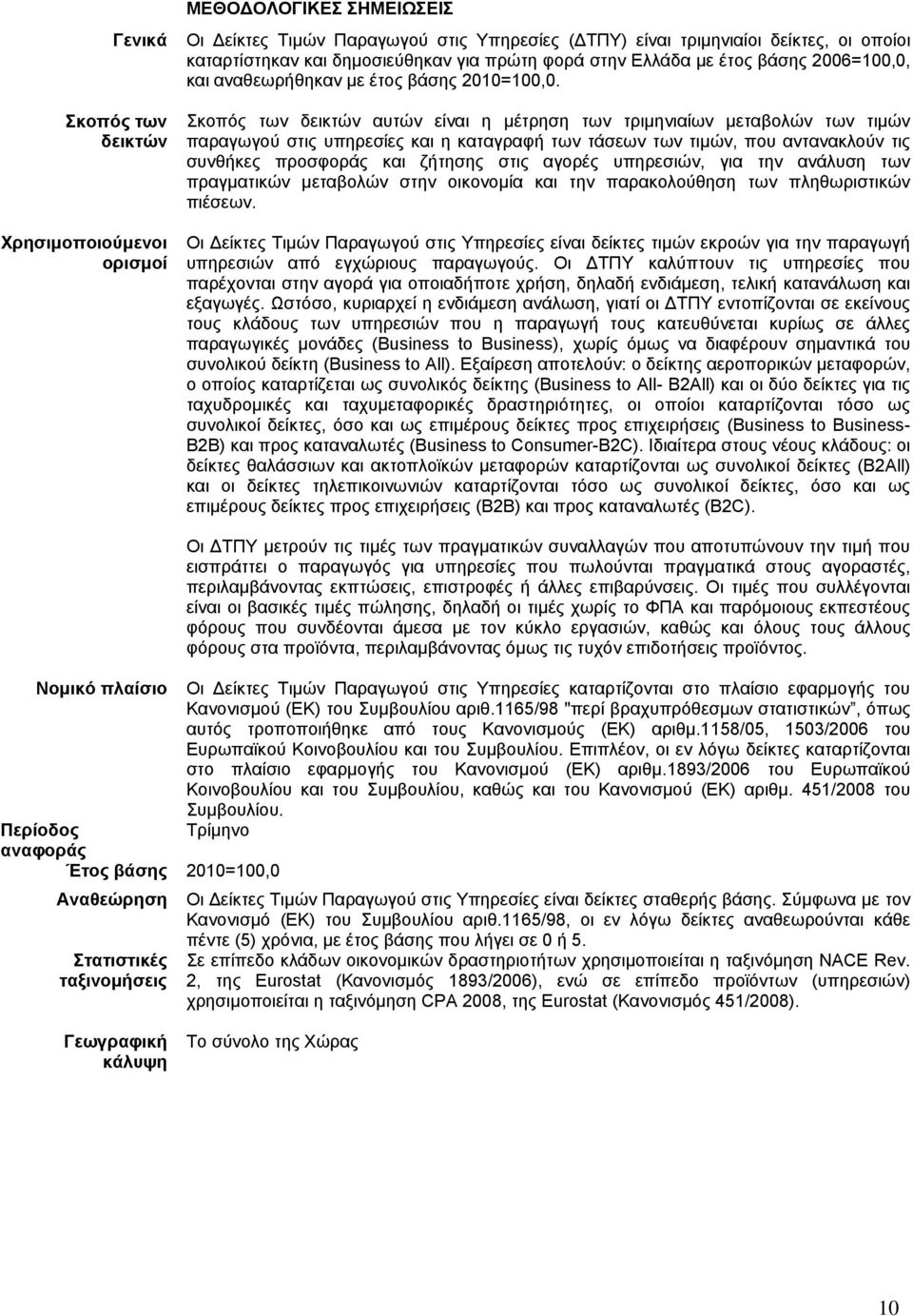 Σκοπός των δεικτών αυτών είναι η μέτρηση των τριμηνιαίων μεταβολών των τιμών παραγωγού στις υπηρεσίες και η καταγραφή των τάσεων των τιμών, που αντανακλούν τις συνθήκες προσφοράς και ζήτησης στις