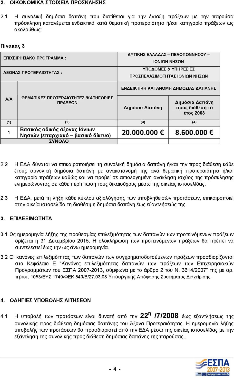 ΕΠΙΧΕΙΡΗΣΙΑΚΟ ΠΡΟΓΡΑΜΜΑ : ΑΞΟΝΑΣ ΠΡΟΤΕΡΑΙΟΤΗΤΑΣ : ΥΤΙΚΗΣ ΕΛΛΑ ΑΣ ΠΕΛΟΠΟΝΝΗΣΟΥ ΙΟΝΙΩΝ ΝΗΣΩΝ ΥΠΟ ΟΜΕΣ & ΥΠΗΡΕΣΙΕΣ ΠΡΟΣΠΕΛΑΣΙΜΟΤΗΤΑΣ ΙΟΝΙΩΝ ΝΗΣΩΝ ΕΝ ΕΙΚΤΙΚΗ ΚΑΤΑΝΟΜΗ ΗΜΟΣΙΑΣ ΑΠΑΝΗΣ Α/Α ΘΕΜΑΤΙΚΕΣ