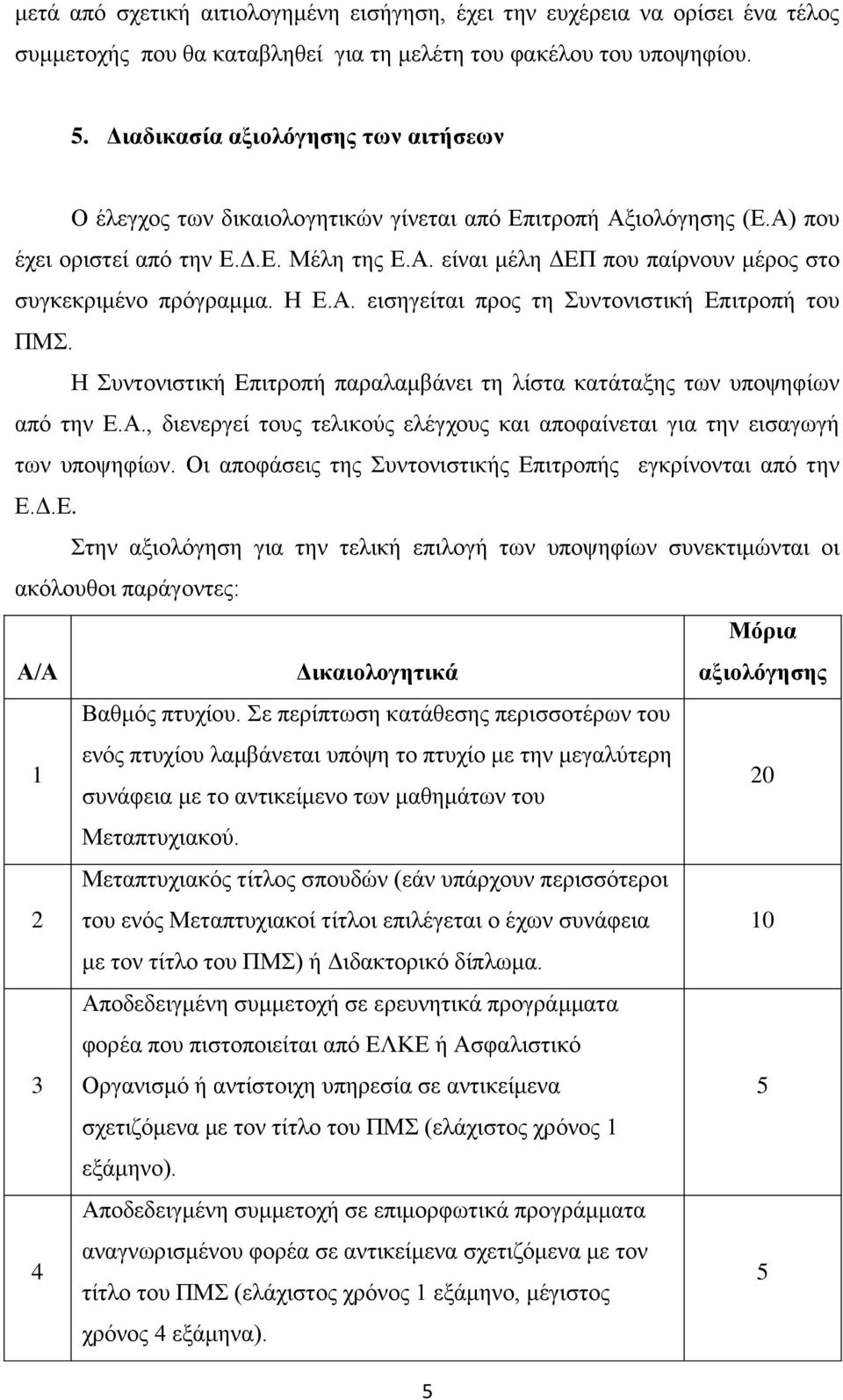 Η Ε.Α. εισηγείται προς τη Συντονιστική Επιτροπή του ΠΜΣ. Η Συντονιστική Επιτροπή παραλαμβάνει τη λίστα κατάταξης των υποψηφίων από την Ε.Α., διενεργεί τους τελικούς ελέγχους και αποφαίνεται για την εισαγωγή των υποψηφίων.