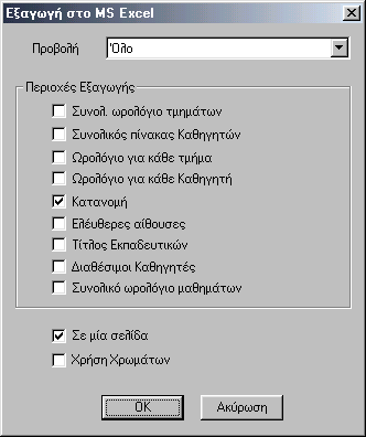 10 Εξαγωγή & Εισαγωγή 10.1 Εξαγωγή στο Microsoft Excel Μπορείτε να μεταφέρετε ολόκληρο το ΩΠ σε ένα λογισμικό φύλλο του Microsoft Excel 97/2000/XP.