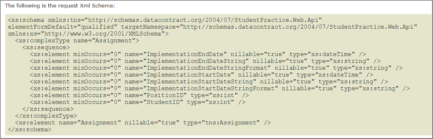 Xml Schemas για κλήση του service. Εικόνα 20.