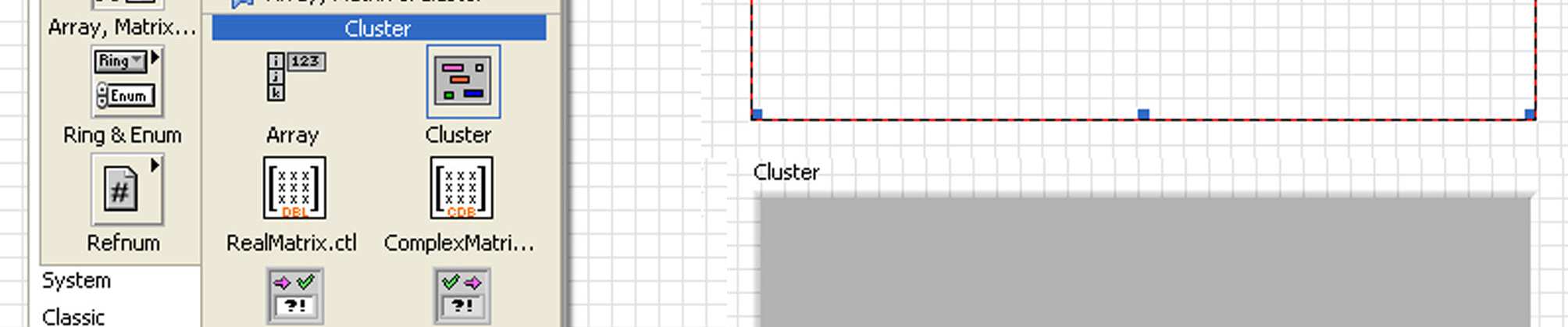 Σχήµα 7.7: Παραλαβή τιµής µε εναλλακτικούς τρόπους από ένα sequence local. Τα clusters 1. Τα clusters είναι οµάδες από controls ή indicators σε ένα vi.