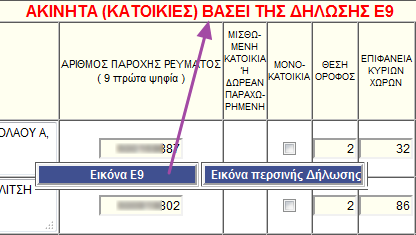 Πίνακασ 5 Παρϊθυρο για ιδιοκατοικούμενεσ ό μιςθωμϋνεσ ό δωρεϊν παραχωρημϋνεσ κατοικύεσ Ρατϊντασ επάνω ςτα «κίτρινα» πεδία του πίνακα 5 που αφοροφν ςτα ςτοιχεία ακινιτων εμφανίηεται παράκυρο διαλόγου