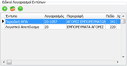 «Έντυπα» Το Tab των εντύπων αποτελείται από άλλα τρία επιμέρους πεδία με πρώτο τη φόρμα έντυπα. Στην περίπτωση λοιπόν που ο λογαριασμός είναι χαρακτηρισμένος ως έσοδο, έξοδο, Φ.Π.Α.