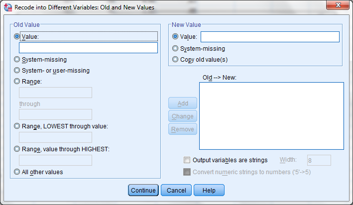 Για να τη χρησιμοποιήσετε επιλέγετε Transform > Recode > Into Different Variables ή Transform > Recode >Into Same. (Προτιμάτε το πρώτο).