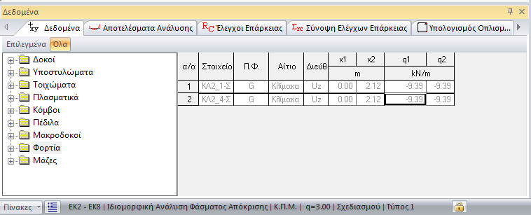 εκτυλισσόμενη λίστα στην ενότητα Π.Φ. (Περιπτώσεις Φόρτισης) του φύλλου Εισαγωγή. 3.