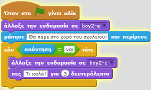 Ας δούμε ένα παράδειγμα. Δύο φίλοι συνομιλούν και αποφασίζουν αν θα πάνε στο χορό του σχολείου. Το αγόρι κάνει την ερώτηση και περιμένει.