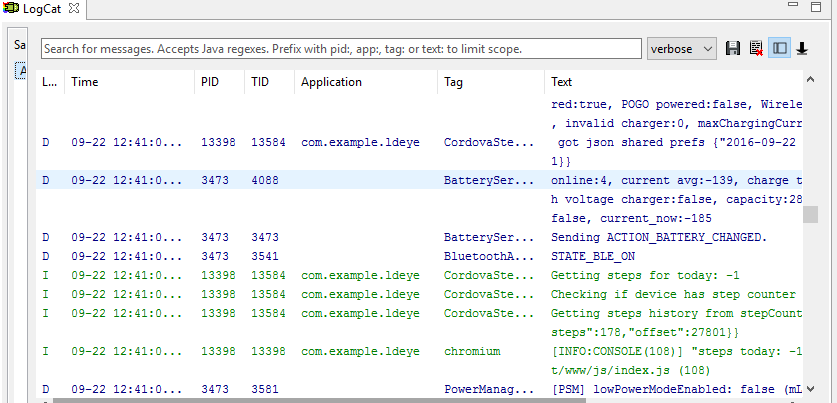 . Εικόνα 8: Android studio μνήματα της εφαρμογής και του συστήματος. 3.