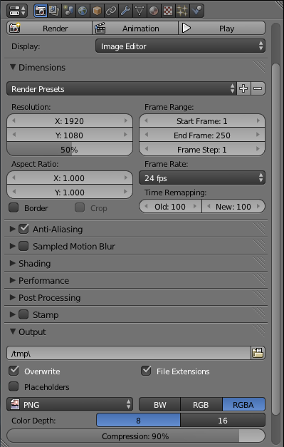Render Η καρτέλα Render περιέχει ρυθμίσεις για την απόδοση της σκηνής. Εικόνα 35 Render Στην καρτέλα αυτή ρυθμίζεται η ανάλυση (Resolution) της εικόνας ή του βίντεο.