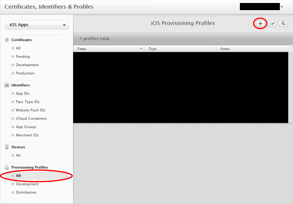 4.3.4 Δημιουργία Provisioning profile Πηγαίνουμε στην ενότητα Provisioning Profiles που υπάρχει στην πλαϊνή γραμμή και κάνουμε κλικ στο + κουμπί.