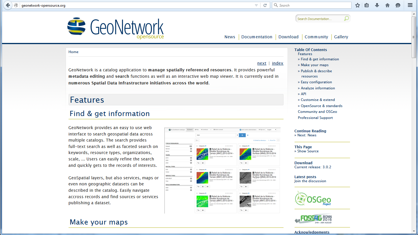 Γ. Επιλογή εφαρμογής «καταλόγου μεταδεδομένων» Από τους διάφορους διαθέσιμους καταλόγους μεταδεδομένων ένας προτεινόμενος είναι o geonetwork που βρίσκεται στη διεύθυνση: http://geonetwork-opensource.