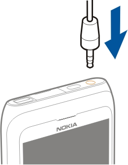 Ξεκινώντας 17 Μην συνδέετε προϊόντα τα οποία παράγουν σήμα εξόδου, καθώς αυτό ενδέχεται να προκαλέσει βλάβη στη συσκευή. Μην συνδέετε πηγές τάσης στην υποδοχή ήχου/ εικόνας (AV) της Nokia.