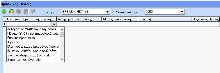 Ενότητα 2.2) Διαχείριση προσωπικού Το μενού της Διαχείρισης Προσωπικού αποτελείται από τις παρακάτω επιλογές: Υποενότητα 2.2.1) Οργανικές θέσεις Με την επιλογή αυτή δίνεται η δυνατότητα εισαγωγής των οργανικών θέσεων ανά δημόσια εταιρία, κατηγορία εργασιακής σχέσης, κλάδους εκπαίδευσης και ειδικότητας.