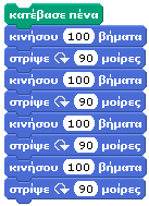 Ο προγραμματισμός στην πράξη -2- ρες). στρίψε αριστερά Χ μοίρες: Η μορφή στρίβει αριστερά Χ μοίρες. Η νέα κατεύθυνση είναι η παλιά Χ μοίρες. Πχ στρίψε αριστερά 30 μοίρες.