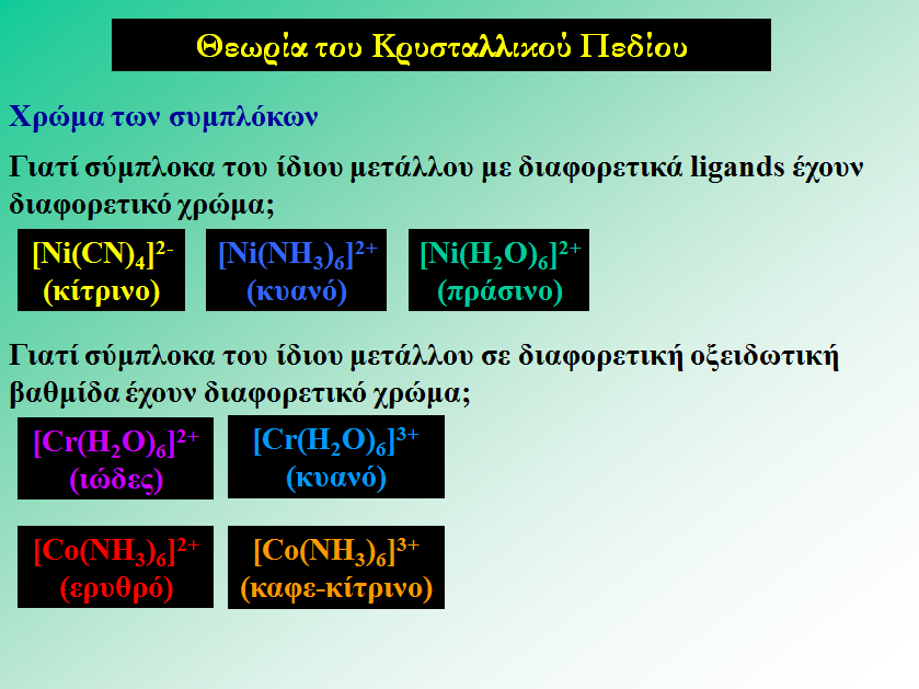 Η εμφάνιση χρώματος σημαίνει απορρόφηση μέρους του ηλεκτρομαγνητικού φάσματος της περιοχής του ορατού, με αποτέλεσμα από το χρώμα του φωτός που απομένει να απουσιάζουν ορισμένες συχνότητες και το