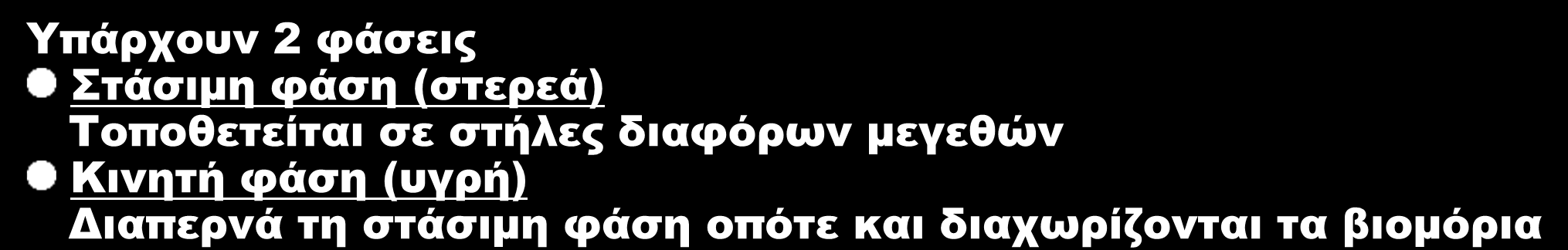 α3. Χρωματογραφία Περιλαμβάνει διάφορες τεχνικές Στοχεύει στο διαχωρισμό