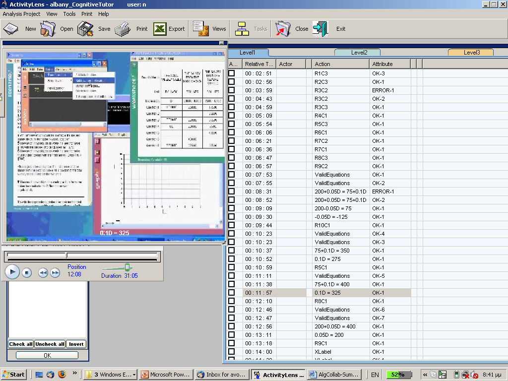 Audio recording of students interaction Screen capture of