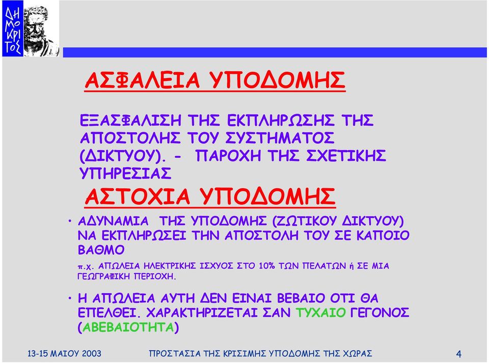 ΑΠΟΣΤΟΛΗ ΤΟΥ ΣΕ ΚΑΠΟΙΟ ΒΑΘΜΟ π.χ. ΑΠΩΛΕΙΑ ΗΛΕΚΤΡΙΚΗΣ ΙΣΧΥΟΣ ΣΤΟ 10% ΤΩΝ ΠΕΛΑΤΩΝ ή ΣΕ ΜΙΑ ΓΕΩΓΡΑΦΙΚΗ ΠΕΡΙΟΧΗ.