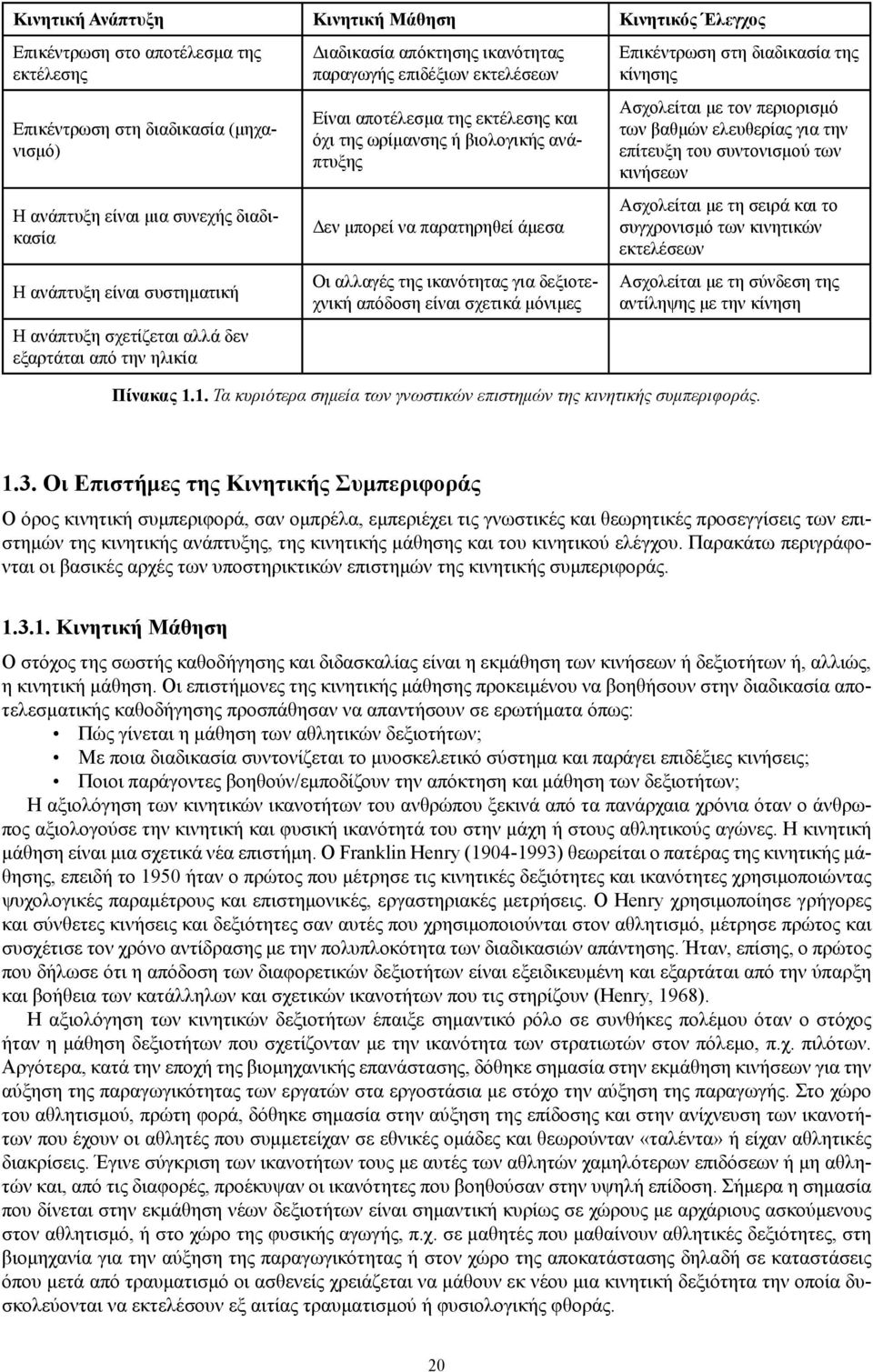 ανάπτυξης Δεν μπορεί να παρατηρηθεί άμεσα Οι αλλαγές της ικανότητας για δεξιοτεχνική απόδοση είναι σχετικά μόνιμες Επικέντρωση στη διαδικασία της κίνησης Ασχολείται με τον περιορισμό των βαθμών