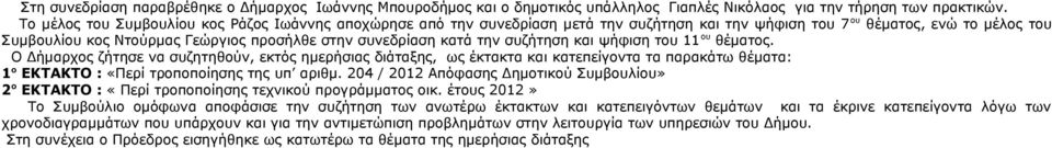 κατά την συζήτηση και ψήφιση του 11 ου θέματος.