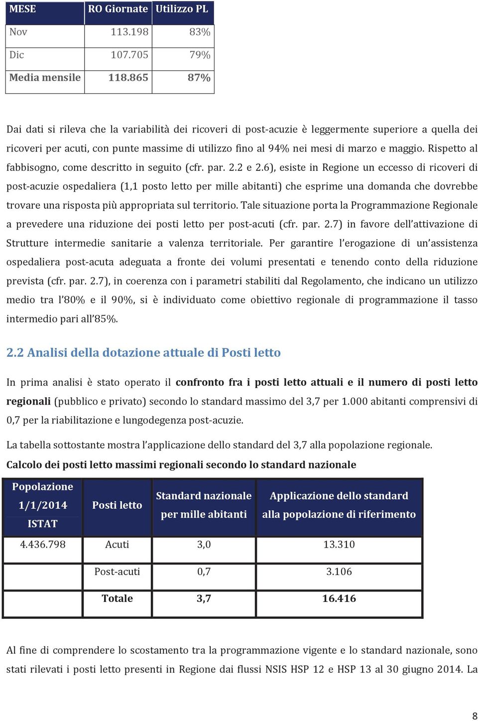 posti letto regionali Calcolodeipostilettomassimiregionalisecondolostandardnazionale