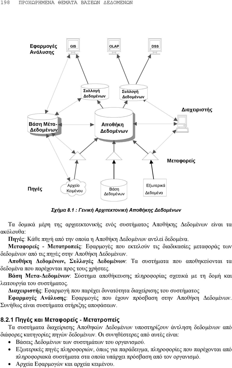 1 : Γενική Αρχιτεκτονική Αποθήκης εδοµένων Τα δοµικά µέρη της αρχιτεκτονικής ενός συστήµατος Αποθήκης εδοµένων είναι τα ακόλουθα: Πηγές: Κάθε πηγή από την οποία η Αποθήκη εδοµένων αντλεί δεδοµένα.