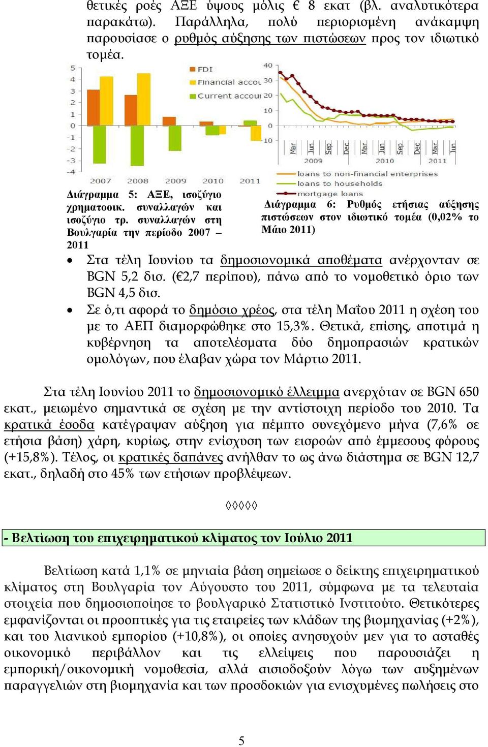 συναλλαγών στη Βουλγαρία την περίοδο 2007 2011 ιάγραµµα 6: Ρυθµός ετήσιας αύξησης πιστώσεων στον ιδιωτικό τοµέα (0,02% το Μάιο 2011) Στα τέλη Ιουνίου τα δηµοσιονοµικά αϖοθέµατα ανέρχονταν σε BGN 5,2