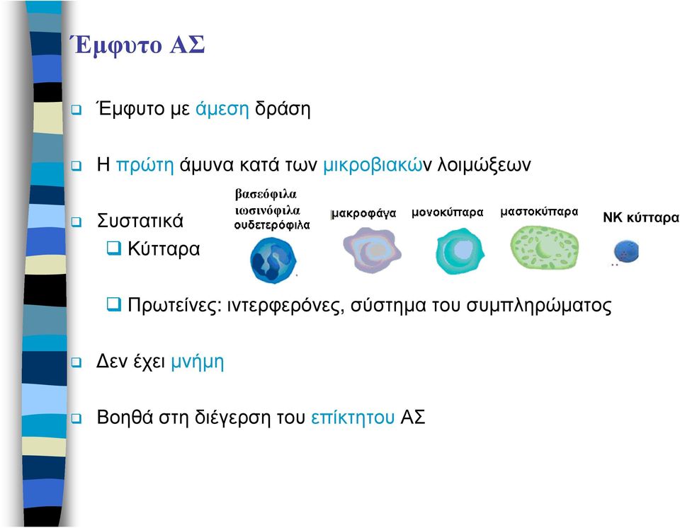 ιωσινόφιλα κύτταρα Πρωτείνες: ιντερφερόνες, σύστηµα του