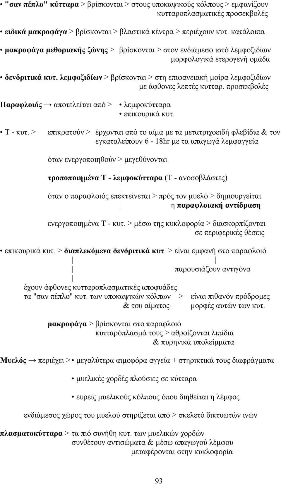 λεµφοζιδίων > βρίσκονται > στη επιφανειακή µοίρα λεµφοζιδίων µε άφθονες λεπτές κυτταρ. προσεκβολές Παραφλοιός αποτελείται από > λεµφοκύτταρα επικουρικά κυτ. T - κυτ.