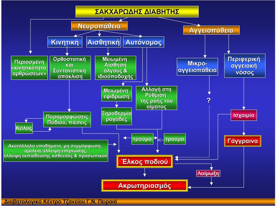 Ποδιού, πιέσεις Μειωµένη εφίδρωση Ξηροδερµία ραγάδες Αλλαγή στη Ρύθµιση της ροής του αίµατος?