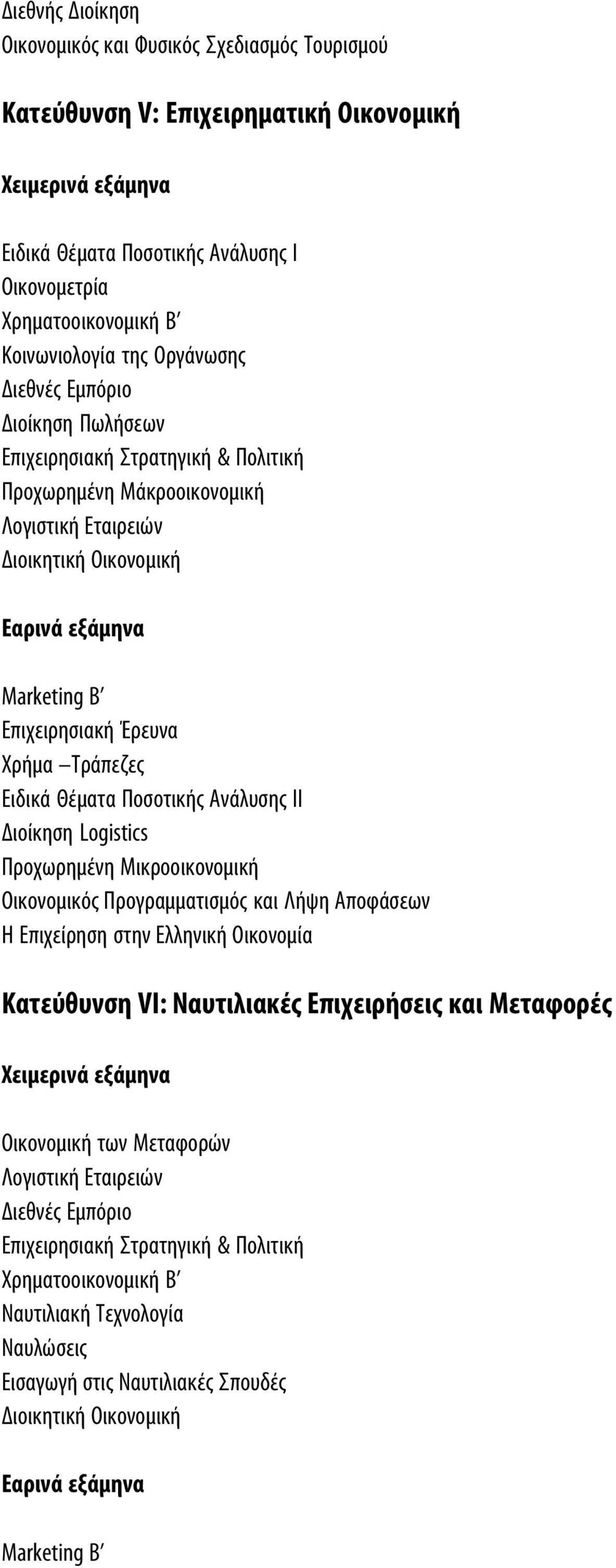 Logistics Προχωρημένη Μικροοικονομική Η Επιχείρηση στην Ελληνική Οικονομία Κατεύθυνση VΙ: Ναυτιλιακές Επιχειρήσεις