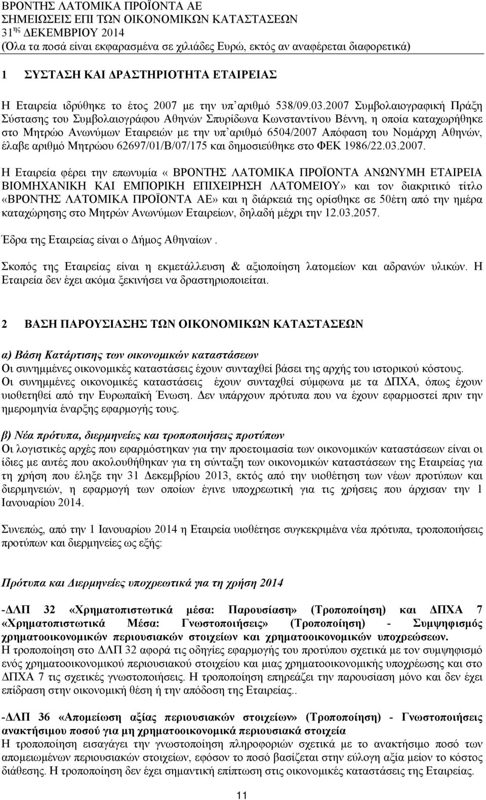 έλαβε αριθμό Μητρώου 62697/01/Β/07/175 και δημοσιεύθηκε στο ΦΕΚ 1986/22.03.2007.
