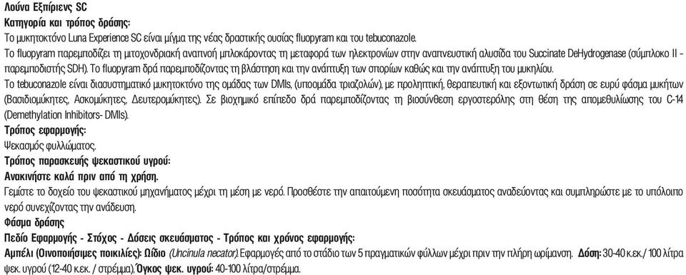 Το fluopyram δρά παρεμποδίζοντας τη βλάστηση και την ανάπτυξη των σπορίων καθώς και την ανάπτυξη του μυκηλίου.